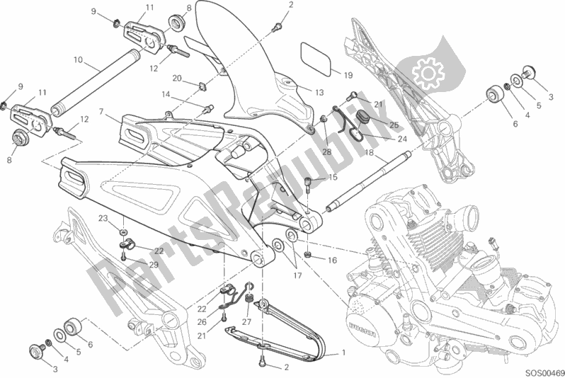 Todas as partes de Braço Oscilante do Ducati Monster 696 ABS USA Anniversary 2013